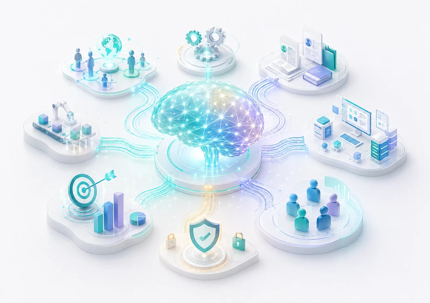 Business brain mapping visual showing connected operational knowledge and workflow context